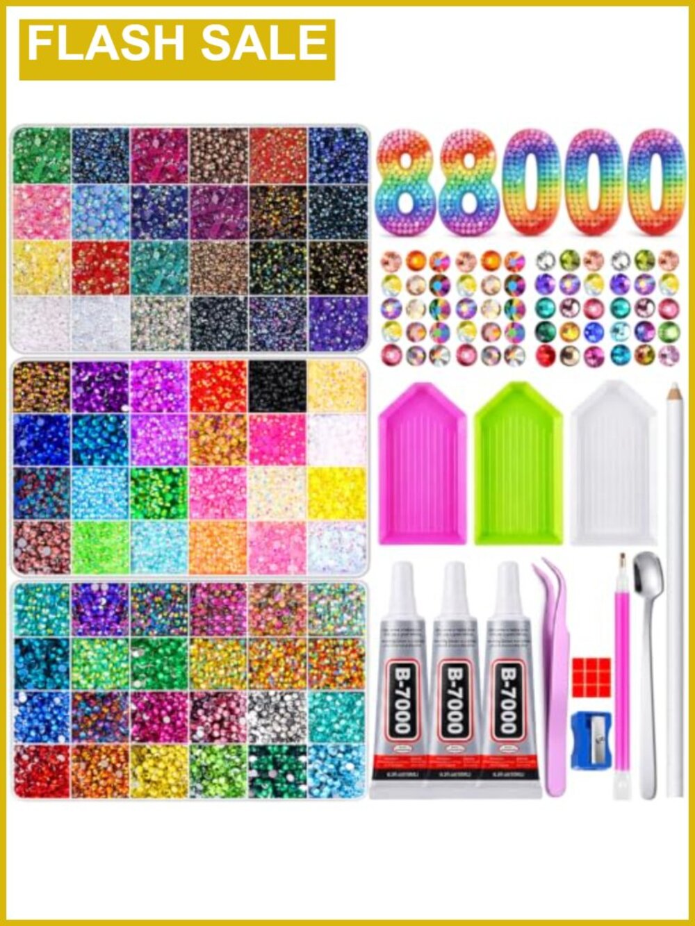 88000Pcs Bedazzling Kit 72 Colors Resin Rhinestones 3mm Nail Art Glue